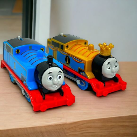 Thomas & Friend Track Master Motorized Engine Gold Crown Blue Lot of 2 - Tested - Picture 1 of 11